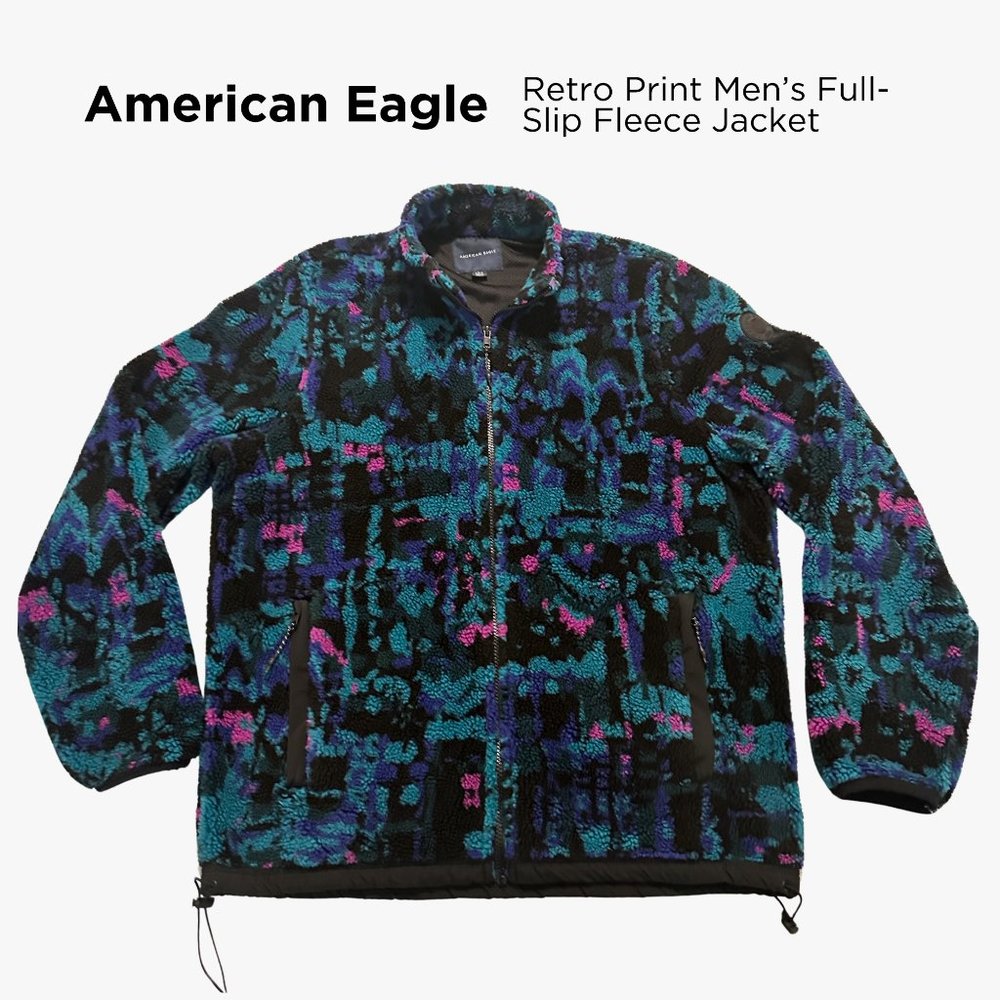 American Eagle Retro Pattern Men's Full-Zip Fleece Jacket | Men's US Large